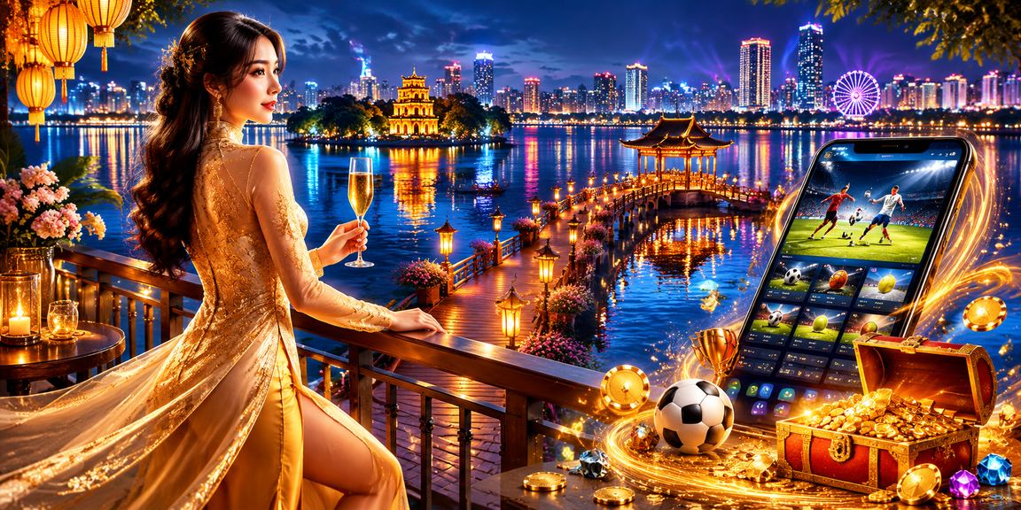 Người dùng Hà Nội mặc áo dài xem thông tin cá cược thể thao và voucher