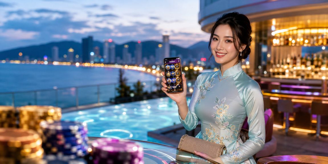 Người dùng Nha Trang mặc áo dài truy cập ứng dụng casino 18win trên điện thoại